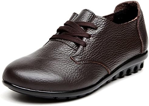 Fangsto Women's Classic Leather Oxfords Flats Shoes Lace-Ups UK Size 4 Brown