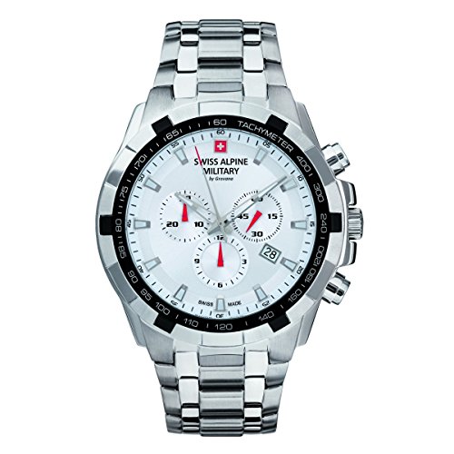 Swiss Alpine Military par Grovana, Montre chronographe pour homme, Étanchéité de 10 ATM, Argent, 7043.9132SAM
