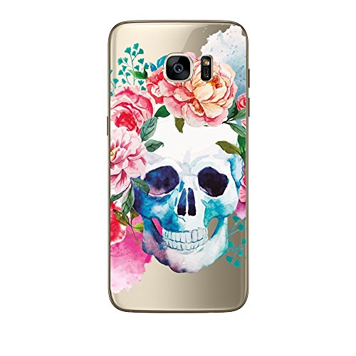 Qissy   Samsung Galaxy S7 Edge Funda  TPU Funda de Silicona Simple Point Punto Simple Funda para Samsung Galaxy S7 Edge Transparente Suave del Gel de Flexible Anti Rasgu  os Casco  Skull 