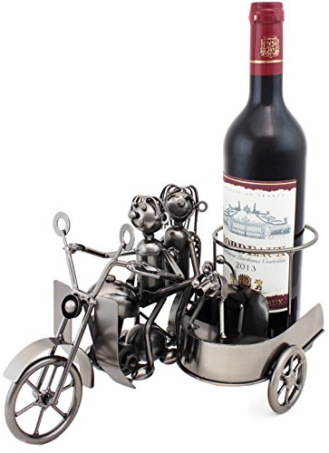 BRUBAKER Flaschenhalter Motorrad Paar mit Beiwagen Metall Skulptur mit Geschenkkarte - 2