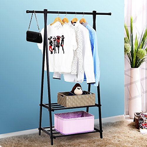 Songmics Kleiderständer Garderobenständer mit 2 Ablagen, Höhe 150cm / metall / schwarz LLR12B - 3