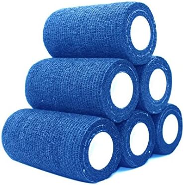 Waterproof Self Adherent Cohesive Bandages Rolls - RJOAM Elastic Non Woven Adhesive Wrap Tape FDA approved,Blue 4" x 5 Yards, 6 Rolls