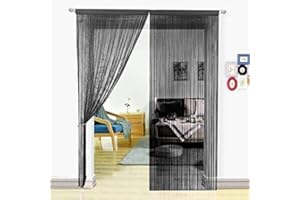 HSYLYM Black String Curtains Beaded Door Curtain Spaghetti Dense Bead Curtains for Doorways,Black,90x200cm