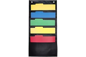 HUIOP Organizador de Archivos de Pared Colgante,Organizador de Archivos de Pared para Colgar, Grande, 5 Bolsillos, Organizador de Bolsillo de Almacenamiento con 2 Perchas, Soporte para Carpetas,