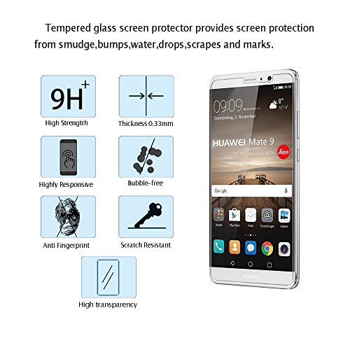 3 Unidades Huawei Mate 9 Protector de Pantalla  WEOFUN Cristal Templado para Huawei Mate 9 Vidrio Templado Protector 5 9 Pulgadas  0 33mm  9H Dureza  Alta Transparencia 