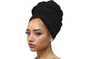 kachanaa African Turban Head Wraps Jersey Stretch Hair Scarf Long Shawls Solid Color Soft Lightweight Head Bands Tie for Black Women