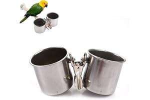 YANJIY Papageien Futternapf, Vogelnäpfe Edelstahl, Käfig Wasser Futterschale, mit Clip, für Vogelliebhaber, Vogel, Papagei, Ara, Sittich, Nymphensittiche, Wellensittiche (Silber)