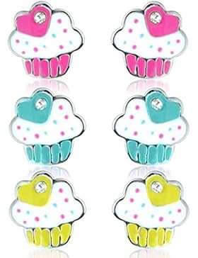 Cupcake Ohrringe, Set aus blauen, pinken und gelben Cupcakes - auch mit passender Kette und Ring erhältlich.
