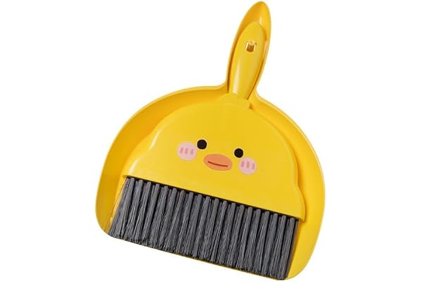 QCEN Plastic Small Broom & Dustpan Set,1Pc Dust Pan & Brush ,SUP Cute Little Yellow Duck Hand Mini Floor Broom & Dustpan Set,Small Dust Pan Mini For Tabletop Debris,Keyboards&Clean Pet Cages (Chicken)