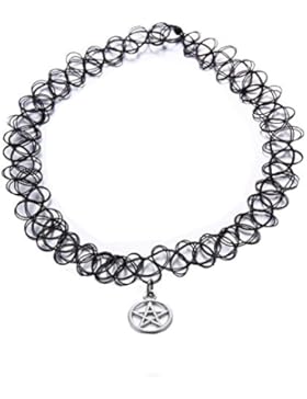 Halskette Kropfband Faciozone Tattoo dehnbar elastisch Schwarz Henna Boho Retro Vintage [Star Pentagramm]