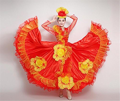Woman's big flower/big skirt stage dance performance dress/bullfight dance/folk dance, s, red 540