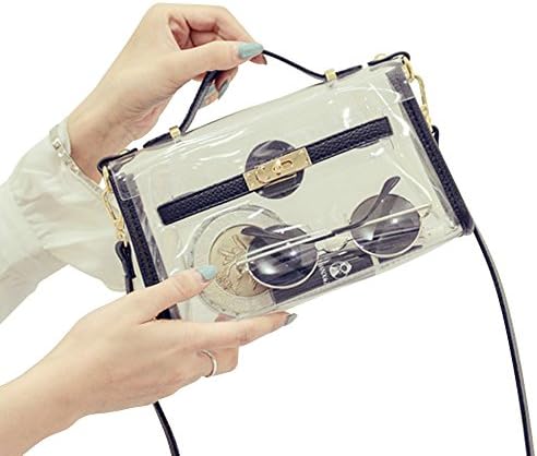 Clear Crossbody Messenger Shoulder Bag Purse for Women Adjustable Strap (Black)
