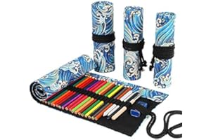 ZOOMERS Astuccio Arrotolabile in Tela. Astuccio Scuola per Matite Colorate / Pastelli Tinta Unita o Astuccio Portapenne. Utilizzo anche di Porta Pennelli Pittura o da Trucco. Rotolo Lavabile 48 Fori.Edo