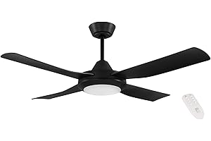 EGLO Deckenventilator Bondi 1, 4 Flügel Ventilator mit Beleuchtung und Fernbedienung, Sommer Winter Betrieb, warmweiß - kaltweiß, dimmbar, ABS Kunststoff, schwarz matt, AC Motor, Ø 122 cm