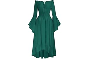 SCARLET DARKNESS Women Renaissance High-Lo Dress Long Sleeve Off Shoulder Vintage Medieval Dresses