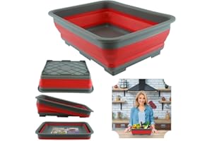 SRVERTEX Bassine à vaisselle pliable de 10 L, multifonction pour le rangement intérieur et extérieur, idéale pour la randonnée, la cuisine, les pique-niques et le camping, taille – 37,5 cm | Rouge/gris