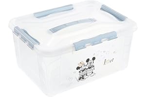 keeeper Caja de almacenamiento con tapa Mickey Mouse, Giratoria y apilable, Para niños, 15,3 l, kaja, Rauchblau (Azul)