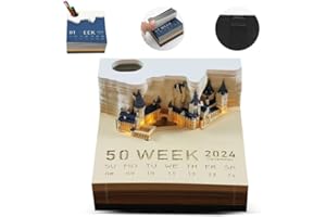 PIASHOW Calendrier 3D 2024, calendrier de table Magic Castle 3D, notes autocollantes, calendrier hebdomadaire avec lumière et porte-stylo, minuterie 2024, calendrier de table Artsy Pads DIY Décoration Cadeau