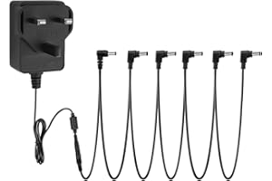 STRICH Guitar Pedal Power Supply Adapter 9V DC 1A Tip Negative, 6 Way Daisy Chain Cables, Power Adapter for Guitar Pedal Bass Effect Pedal Board, SPA-10
