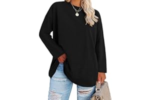 Fisoew Große Größen Langarmshirt Damen Oversize Plus Size T Shirts Rundhalsausschnitt Pullover Basic Tunika Tops Oberteile.