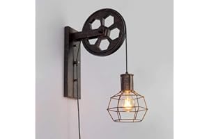 PETITES ECREVISSES E27 Applique Murale Industrielle Poulie Vintage Suspension Métal en forme Cage Rétro Lampe de Mur Loft Corde Ajustable (Bronze)
