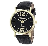 uhr Kolylong Damen Herren unisex Leder Armbanduhr schwarz