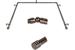 Curtain Rods for Bay Windows, HOTOZON Heavy Duty Curtain Rods for Bay Windows 32-86 Inch(Center Rod), 32-58 Inch Side Rods for Windows, Antique Bronze, Decorative Drapery Rods with End Cap Finials
