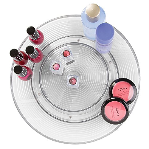 mDesign Kosmetik Organizer – praktische Kosmetik Aufbewahrungsbox als Drehteller für Nagellack, Puder etc. – die perfekte Schminkaufbewahrung – transparent - 2
