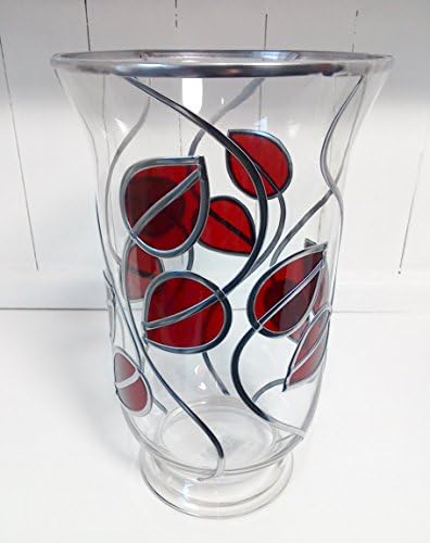 Hurricane Style Candle Lamp Glass Vase In Ruby Red, Charles Rennie Mackintosh Inspired With Art Nouveau Style,