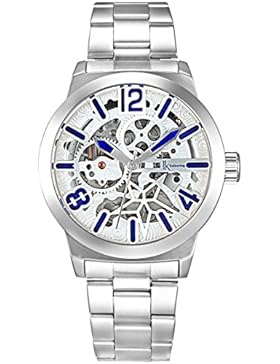 Alienwork mechanische Automatik Armbanduhr Skelett Automatikuhr Uhr Herren Uhren Metall weiss silber K003A2-04
