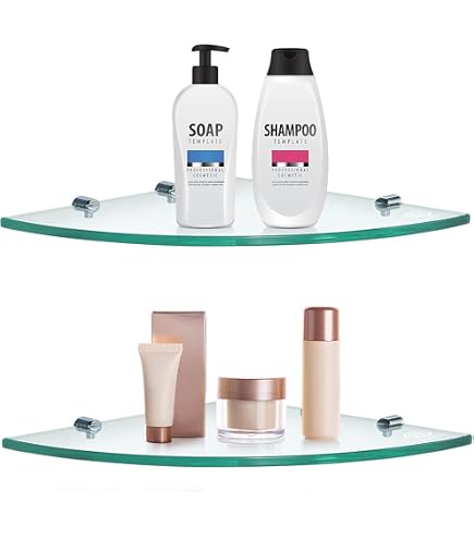 Kit Mensola Angolare In Vetro Core Products - Cromato, 25x25x0.6 Cm, Staffe In Metallo E Fissaggi Inclusi