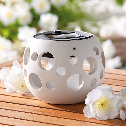 Lunartec Solar-LED-Leuchte „Kugel“ aus edlem Ton, weiß - 2