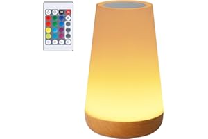 Romon Lampada da Comodino, Luce Notturna Bambini, Lampada LED Colorata con 13 Colori, Luminosità Regolabile, 3 Modi d’Illuminazione, Touch e Telecomando, Ricaricabile Lampada Senza Fili per Neonato