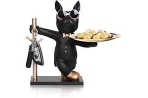 OKESYO Französische Bulldogge Tablett Deko,Französische Bulldogge Dekofigur, Butler Figur Hund, Harz Französische Bulldogge Deko Skulptur Desktop Ornament für Bücherregal, Büro, Wohnzimmer, I-Schwarz