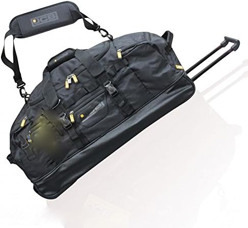 EXTRA LARGE HEAVY DUTY WHEELED TRAVEL HOLDALL FESTIVAL HOLIDAY DUFFLE BAG IN BLACK, GREY &amp; BLUE, IDEAL GOING AWAY BAG (Black)