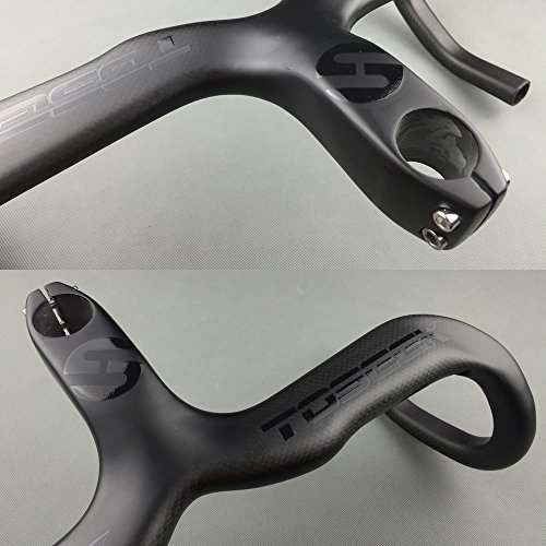 TOSEEK Full Carbon-AERO Integrierte Lenker mit Stielen Für Racing Rennrad Matte Schwarz (Glänzend Logo) - 4
