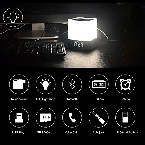 Nachttischlampe, VSOAIR Bluetooth-Lautsprecher Berührungssensor Atmosphere Beleuchtung mit Musik-Player, Wecker Intelligente Voice-Erinnerung - 3