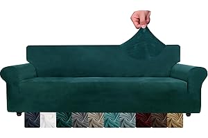 CHELZEN Velours Extra Large Sofa Cover 4 sièges Housses de canapé Extensibles épaisses pour Chiens et Animaux de Compagnie (4 Places, Vert Foncé)