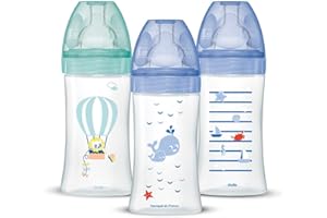 Lot de 3 Biberons Anti-colique Sensation+, Garçon, 270ml, 0-6 mois, Tétine Plate, Débit 2