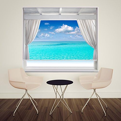 VIEW OUT TO THE TROPICAL CARIBBEAN SEA Printed Picture Photo Roller Blind - Custom Made Printed Window Blind