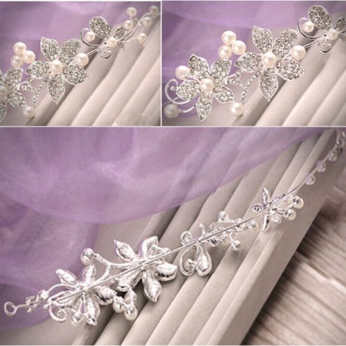 Interesting® Damen Braut Hochzeit Blume zarte Perlen Schönheit Crystal Chic Stirnband Clip Kamm Haarschmuck - 4