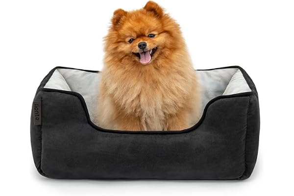 lionto Lit pour Chien 2-en-1 avec entrée Confortable, Couchage Douillet réversible pour Chiens et Chats, 60x50 cm, Coussin pour Chien en suédine Facile d'entretien, Noir/Gris