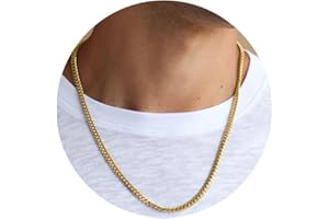 Esrael 3/5mm Versilbert/Vergoldet Ketten für Herren, Männer Halskette Ketten aus Edelstahl Kubanische Gliederkette für Männer Robuste, Verblasst Nicht Herren Schmuck für Männer 16/18/20/22/24 Zoll