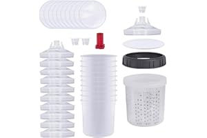 WOOLUCK® Tazza di misurazione per pistola vernice, Coppa miscelatrice per vernice con 10 tazze, 10 coperchi, 10 filtri(600ml)