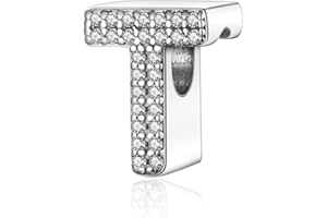 Symretie Pendentif Charm lettre de l'alphabet A-Z, charme en argent sterling avec zircone cubique, avec bracelets européens et collier