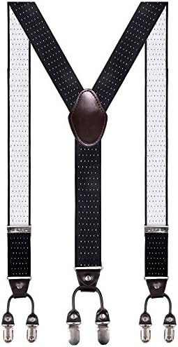 Men Braces 35mm Standard Adjustable and Elastic Suspenders Y Shape with 6 Strong Clips -Heavy Duty Black Dot