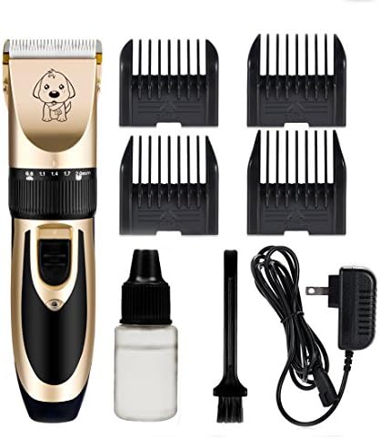Professional Rechargeable Electric Pet Shaver Grooming Trimmers Hair Clipper Set with Low Noise Low Vibration for Dogs Cats Rabbits (Gold)