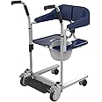 CARLAMPCR Steel Transport Wheelchair,Multifunctional Elderly Disabled Full Body Patient Transfer Lifter, Portable 3 in 1 Bathroom Wheel Chair,150kg Load,for Adults Handicap Elderly,Blue