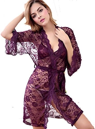 RedSwan Woman Lingerie Sleepwear Chemise Sexy Lace Robe Lounge Dress Sexy Lingerie (L, Purple)