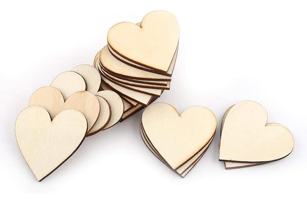 Akozon Coeurs en Bois, 1 Paquet 10mm / 20mm / 30mm / 40mm / 50mm / 80mm Bois de Coeur tranches de disques pour Artisanat Décoration Bricolage(50mm- 25pcs)